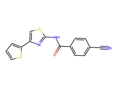 4-cyano-N-(4-(thiophen-2-yl)thiazol-2-yl)benzamide structure