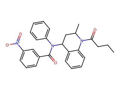 N-(1-butanoyl-2-methyl-3,4-dihydro-2H-quinolin-4-yl)-3-nitro-N-phenylbenzamide structure