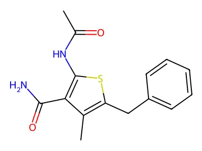 2-Acetamido-5-benzyl-4-methylthiophene-3-carboxamide structure