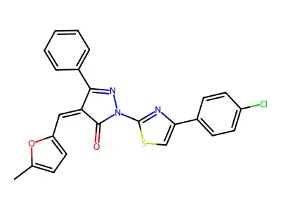 (4Z)-1-[4-(4-chlorophenyl)-1,3-thiazol-2-yl]-4-[(5-methylfuran-2-yl)methylidene]-3-phenyl-4,5-dihydro-1H-pyrazol-5-one structure
