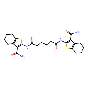 N,N'-bis(3-carbamoyl-4,5,6,7-tetrahydro-1-benzothiophen-2-yl)hexanediamide structure