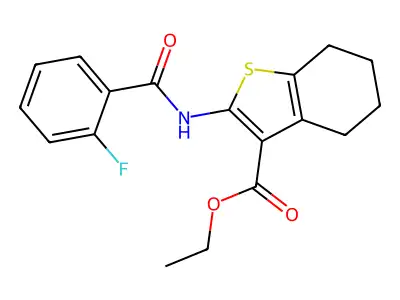 ethyl 2-[(2-fluorobenzoyl)amino]-4,5,6,7-tetrahydro-1-benzothiophene-3-carboxylate structure