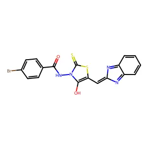 (Z)-N-(5-((1H-benzo[d]imidazol-2-yl)methylene)-4-oxo-2-thioxothiazolidin-3-yl)-4-bromobenzamide structure