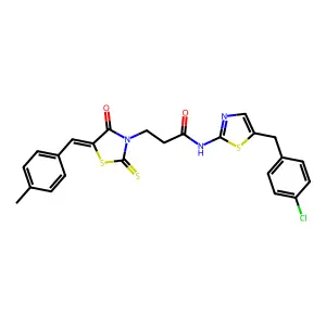 N-[5-(4-chlorobenzyl)-1,3-thiazol-2-yl]-3-[5-(4-methylbenzylidene)-4-oxo-2-thioxo-1,3-thiazolidin-3-yl]propanamide structure