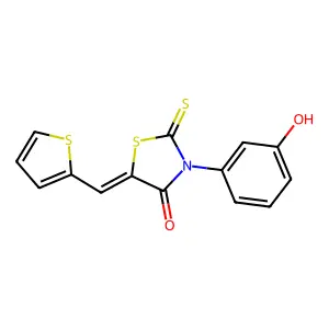 (5Z)-3-(3-hydroxyphenyl)-2-sulfanylidene-5-(thiophen-2-ylmethylidene)-1,3-thiazolidin-4-one structure