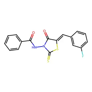 N-[5-(3-fluorobenzylidene)-4-oxo-2-thioxo-1,3-thiazolidin-3-yl]benzamide structure