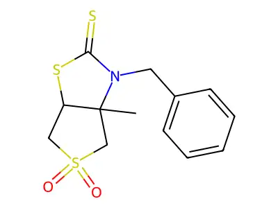 3-benzyl-3a-methyltetrahydrothieno[3,4-d][1,3]thiazole-2(3H)-thione 5,5-dioxide structure