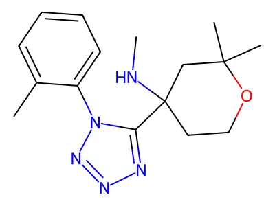 N,2,2-trimethyl-4-[1-(2-methylphenyl)tetrazol-5-yl]oxan-4-amine structure