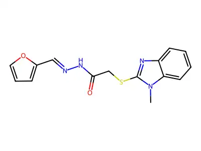 N-[(E)-furan-2-ylmethylideneamino]-2-(1-methylbenzimidazol-2-yl)sulfanylacetamide structure