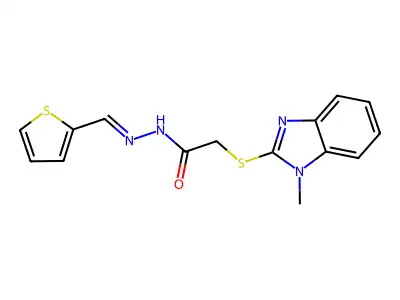 2-(1-methylbenzimidazol-2-yl)sulfanyl-N-[(E)-thiophen-2-ylmethylideneamino]acetamide structure