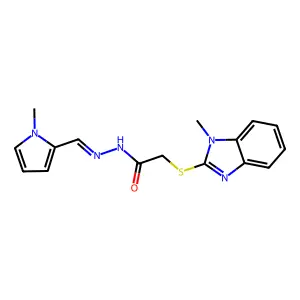 2-(1-methylbenzimidazol-2-yl)sulfanyl-N-[(1-methylpyrrol-2-yl)methylideneamino]acetamide structure