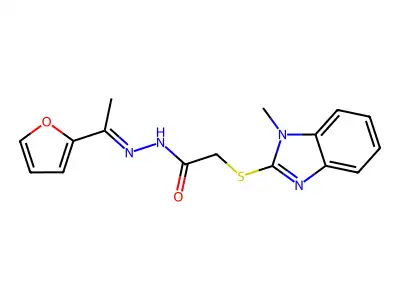 N-[(Z)-1-(furan-2-yl)ethylideneamino]-2-(1-methylbenzimidazol-2-yl)sulfanylacetamide structure
