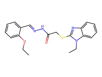 N-[(E)-(2-ethoxyphenyl)methylideneamino]-2-(1-ethylbenzimidazol-2-yl)sulfanylacetamide structure