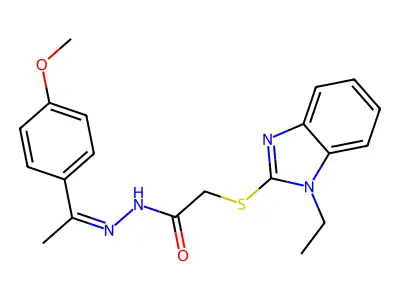 2-[(1-ethyl-1H-benzimidazol-2-yl)sulfanyl]-N'-[(1E)-1-(4-methoxyphenyl)ethylidene]acetohydrazide structure