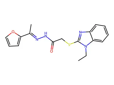 2-(1-ethylbenzimidazol-2-yl)sulfanyl-N-[(Z)-1-(furan-2-yl)ethylideneamino]acetamide structure