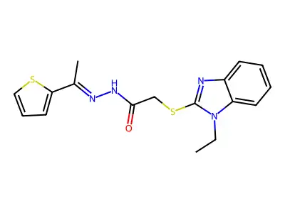 2-(1-ethylbenzimidazol-2-yl)sulfanyl-N-[(Z)-1-thiophen-2-ylethylideneamino]acetamide structure