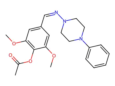 2,6-dimethoxy-4-{(E)-[(4-phenyl-1-piperazinyl)imino]methyl}phenyl acetate structure