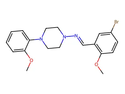 N-[(E)-(5-bromo-2-methoxyphenyl)methylidene]-4-(2-methoxyphenyl)piperazin-1-amine structure