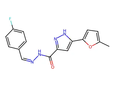 N'-[(E)-(4-fluorophenyl)methylidene]-3-(5-methylfuran-2-yl)-1H-pyrazole-5-carbohydrazide structure