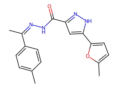 3-(5-methylfuran-2-yl)-N'-[(1E)-1-(4-methylphenyl)ethylidene]-1H-pyrazole-5-carbohydrazide structure
