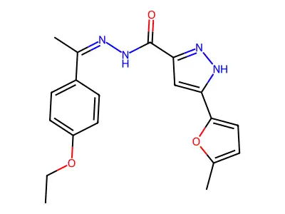 N'-[(1E)-1-(4-ethoxyphenyl)ethylidene]-3-(5-methylfuran-2-yl)-1H-pyrazole-5-carbohydrazide structure