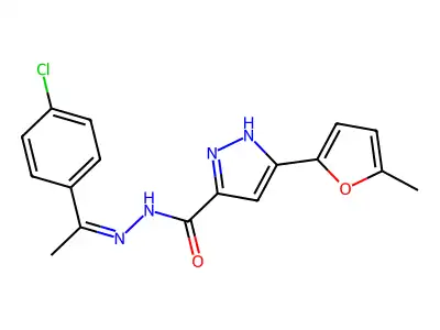 N'-[(1E)-1-(4-chlorophenyl)ethylidene]-3-(5-methylfuran-2-yl)-1H-pyrazole-5-carbohydrazide structure