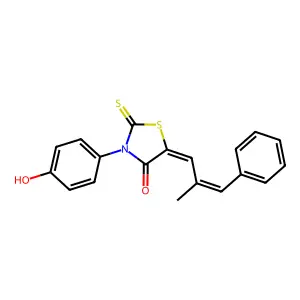 (Z)-3-(4-hydroxyphenyl)-5-((E)-2-methyl-3-phenylallylidene)-2-thioxothiazolidin-4-one structure
