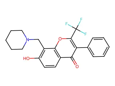7-hydroxy-3-phenyl-8-(1-piperidinylmethyl)-2-(trifluoromethyl)-4H-chromen-4-one structure