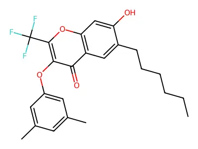 3-(3,5-Dimethylphenoxy)-6-hexyl-7-hydroxy-2-(trifluoromethyl)chromen-4-one structure