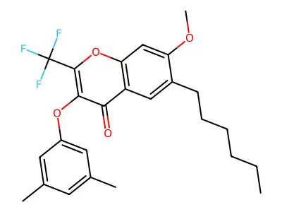 3-(3,5-Dimethylphenoxy)-6-hexyl-7-methoxy-2-(trifluoromethyl)chromen-4-one structure