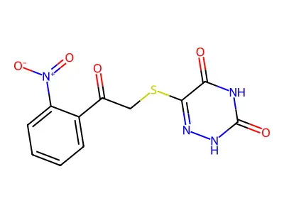 6-[2-(2-nitrophenyl)-2-oxoethyl]sulfanyl-2H-1,2,4-triazine-3,5-dione structure