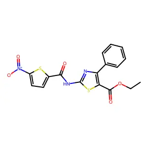 Ethyl 2-(5-nitrothiophene-2-carboxamido)-4-phenylthiazole-5-carboxylate structure