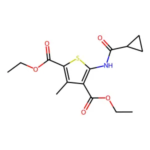 Diethyl 5-[(cyclopropylcarbonyl)amino]-3-methylthiophene-2,4-dicarboxylate structure