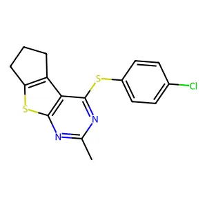 4-((4-CL-Phenyl)thio)-2-ME-6,7-dihydro-5H-cyclopenta(4,5)thieno(2,3-D)pyrimidine structure