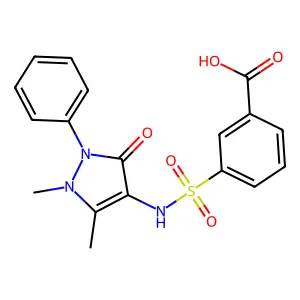 3-[(1,5-dimethyl-3-oxo-2-phenyl-2,3-dihydro-1H-pyrazol-4-yl)sulfamoyl]benzoic acid structure