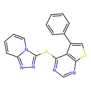 5-Phenyl-4-{[1,2,4]triazolo[4,3-a]pyridin-3-ylsulfanyl}thieno[2,3-d]pyrimidine structure