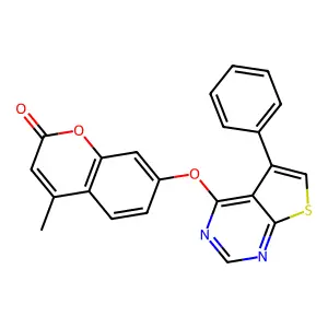 4-methyl-7-({5-phenylthieno[2,3-d]pyrimidin-4-yl}oxy)-2H-chromen-2-one structure