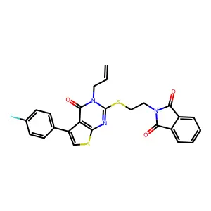 2-(2-((3-allyl-5-(4-fluorophenyl)-4-oxo-3,4-dihydrothieno[2,3-d]pyrimidin-2-yl)thio)ethyl)isoindoline-1,3-dione structure