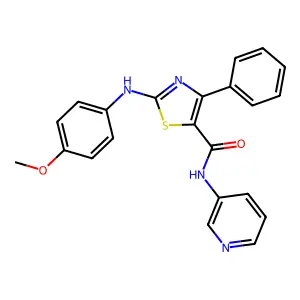 2-(4-methoxyanilino)-4-phenyl-N-pyridin-3-yl-1,3-thiazole-5-carboxamide structure