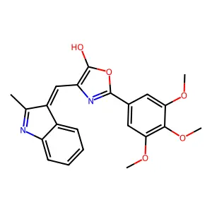 4-[(2-methylindol-3-ylidene)methyl]-2-(3,4,5-trimethoxyphenyl)-1,3-oxazol-5-ol structure