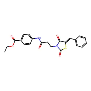(Z)-ethyl 4-(3-(5-benzylidene-2,4-dioxothiazolidin-3-yl)propanamido)benzoate structure