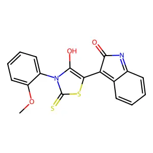 (Z)-3-(2-methoxyphenyl)-5-(2-oxoindolin-3-ylidene)-2-thioxothiazolidin-4-one structure
