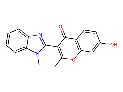 7-hydroxy-2-methyl-3-(1-methyl-1H-benzo[d]imidazol-2-yl)-4H-chromen-4-one structure