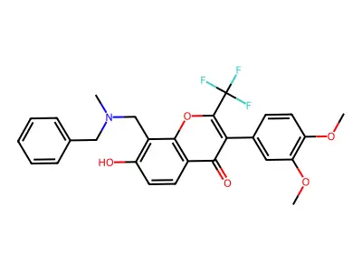 3-(3,4-dimethoxyphenyl)-7-hydroxy-8-{[methylbenzylamino]methyl}-2-(trifluorome thyl)chromen-4-one structure