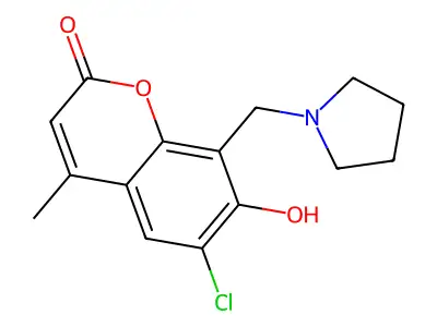 6-chloro-7-hydroxy-4-methyl-8-(pyrrolidin-1-ylmethyl)-2H-chromen-2-one structure