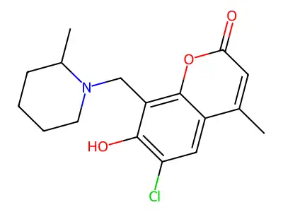 6-Chloro-7-hydroxy-4-methyl-8-[(2-methylpiperidyl)methyl]chromen-2-one structure