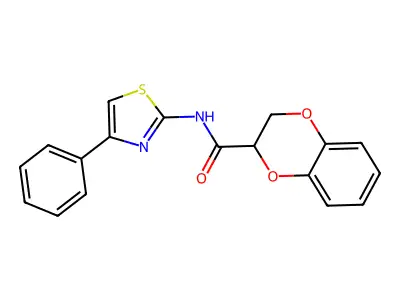 N-(4-phenylthiazol-2-yl)-2,3-dihydrobenzo[b][1,4]dioxine-2-carboxamide structure