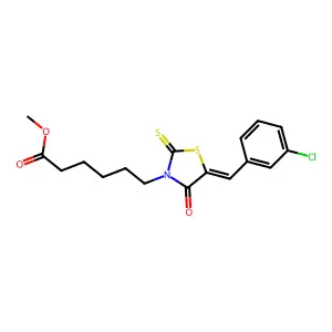 (E)-methyl 6-(5-(3-chlorobenzylidene)-4-oxo-2-thioxothiazolidin-3-yl)hexanoate structure
