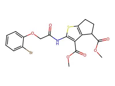 dimethyl 2-{[(2-bromophenoxy)acetyl]amino}-5,6-dihydro-4H-cyclopenta[b]thiophene-3,4-dicarboxylate structure