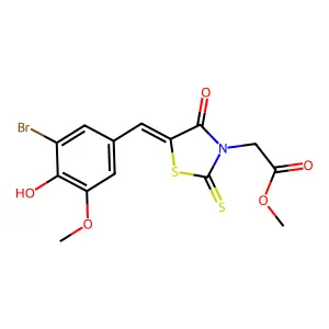(Z)-methyl 2-(5-(3-bromo-4-hydroxy-5-methoxybenzylidene)-4-oxo-2-thioxothiazolidin-3-yl)acetate structure